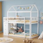 Lit superpos enfant - blanc - 90x200cm - bois massif - 3 tiroirs - 3 tagres