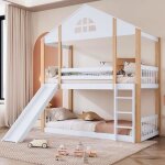 Lit superpos� 90x200cm lit cabane enfant �chelle et toboggan cadre en pin sup�rieur 1 sommier � lattes ...