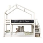 Lit superpos� 90x200cm lit cabane enfant avec escalier de rangement et tableau noir cadre en pin massif ...