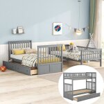 Lit superposé enfant fonctionnels avec tiroirs - transformable en 2 lits - gris - 90x200cm - a lattes ... Lit superposé enfant fonctionnels avec tiroirs - transformable en 2 lits - gris - 90x200cm - a lattes ...