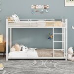 Lit superpos enfant - mtal - 90x200 cm - blanc - barrires de scurit - 2 places