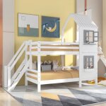 Lit superpos� enfant 90x200cm avec �chelle sommier inclus en bois massif de pin avec toit et fen�tre ...