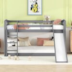 Lits superpos�s enfant 2x90x200cm - bois massif de pin - sommier � lattes inclus - gris