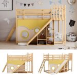 Lit superpos enfant 90200 cm 2 places avec escalier clture rideau de lit toboggan et antichute couleur ...