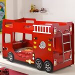 Lit superpos enfant pompier rouge - paris prix - bois - sommiers inclus