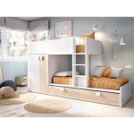 Lits superposs 2 x 90 x 190 cm - armoire intgre - blanc et naturel - juanito