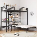 Lit superpos - leytn - 90x200cm - mtal noir - bureau et tagres inclus - scuris en747