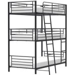 Lits superpos�s en m�tal - 3 places - noir - sommiers inclus - 3x90x190 cm - trio
