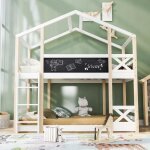 Lit superpos� - modernluxe - cabane avec �chelle et tableau noir - pin massif - naturel + blanc