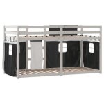 Lit superposé - mothinessto - dx808 - bois pin massif - rideaux blanc / noir - 90x200 cm Lit superposé - mothinessto - dx808 - bois pin massif - rideaux blanc / noir - 90x200 cm