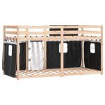 Lit superpos - mothinessto - dx811 - bois pin massif - rideaux blanc / noir - 90x200 cm