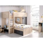 Lits superposs dangle rversibles ricardo - 2 x 90 x 190 cm - rangements intgrs - chne et anthracite ...