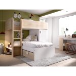 Lits superposs dangle rversibles ricardo - 2 x 90 x 190 cm - rangements intgrs - chne et blanc