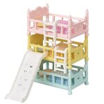 Lits superposs sylvanian families - rose - 5741 - oreillers couettes toboggan et chelles amovibles