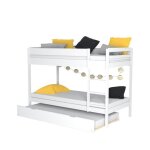 Lit superpos avec tiroir lit - 3 x 90 x 190 cm - bois pin massif - blanc - sommiers inclus - wally