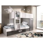 Lits superpos�s avec tiroir lit gigogne et rangements 3 x 90 x 190 cm - anthracite et blanc - anthony ...