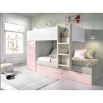Lits superposés avec tiroir lit gigogne et rangements 3 x 90 x 190 cm - blanc et rose - anthony Lits superposés avec tiroir lit gigogne et rangements 3 x 90 x 190 cm - blanc et rose - anthony