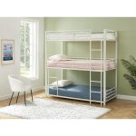 Lits superpos�s triple 3 x 90 x 190 cm - m�tal - blanc + matelas - elouan iii