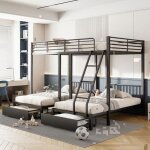 Lit superpos enfant triple - okwish - lit 3 places avec 2 tiroirs 3 sommiers inclus - mtal noir