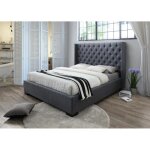 Lit 160 x 200 cm avec tte de lit capitonne - tissu - gris - massimo ii