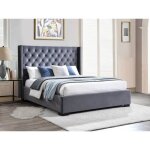 Lit avec tte de lit capitonne - 160 x 200 cm - velours - gris + matelas - massimo ii