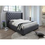 Lit 180 x 200 cm avec tête de lit capitonnée - tissu - gris + matelas - massimo ii Lit 180 x 200 cm avec tête de lit capitonnée - tissu - gris + matelas - massimo ii