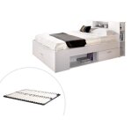 Lit avec tte de lit rangements et tiroirs - 160 x 200 cm - coloris : blanc + sommier - leandre