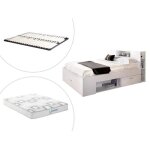 Lit avec tte de lit rangements et tiroirs - 160 x 200 cm - coloris : blanc + sommier + matelas - leandre ...