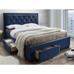 Lit avec tiroirs 160 x 200 cm - tissu velours bleu - leopold