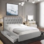 Lit chelsea 140x190 + 4 tiroirs + sommier / gris clair Lit chelsea 140x190 + 4 tiroirs + sommier / gris clair