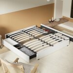Lit avec tiroirs de rangement sommier � lattes bois 8 pieds stables. 4 espaces de rangement sous le lit. ...