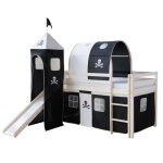 Lit avec toboggan - homestyle4u - 2543 - 90x200 cm - tunnel pirates - blanc