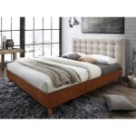 Lit 180 x 200 cm avec tête de lit capitonnée - tissu - beige - francesco Lit 180 x 200 cm avec tête de lit capitonnée - tissu - beige - francesco