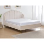 Lit 140 x 190 cm avec t�te de lit ondul�e - velours - beige - sagali