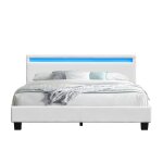 Lit 160x200 - literie julien - angel - sommier  lattes - tte de lit led - blanc