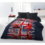 Parure de draps london bus - home linge passion - microfibre - bleu - 240x300 cm
