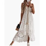 Robe longue blanche bohème brodée grande taille pour femme - Été soirée plage mariage Robe longue blanche bohème brodée grande taille pour femme - Été soirée plage mariage