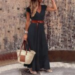 Robe longue en dentelle lgante - noir - femme