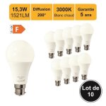 Lot de 10 ampoules led b22 153w (quiv. 100w) 1521lm 3000k - garantie 5 ans