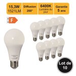 Lot de 10 ampoules led e27 13w (�quiv. 100w) 1521lm 6500k - garantie 5 ans