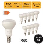 Lot de 10 ampoules led e14 r50 49w (�quiv. 40w) 470lm 3000k - garantie 5 ans