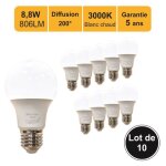 Lot de 10 ampoules led e27 9w 806lm 3000k - garantie 5 ans
