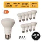 Lot de 10 ampoules lede27 r6388w (quiv. 60w) 806lm 3000k