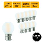 Lot de 10 ampoules led filament b22 4w 470lm 2700k - garantie 2 ans