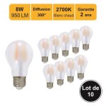 Lot de 10 ampoules led filament e27 8w (�quiv. 80w) 950lm 2700k - garantie 2 ans