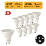 Lot de 10 ampoules led gu10 36w 230lm 3000k - garantie 5 ans