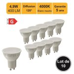 Lot de 10 ampoules led gu10 4. 9w 470lm 4000k - garantie 5 ans