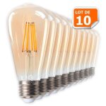 Lot de 10 ampoules led style vintage teardrop st64 dor� 7 watts blanc tr�s chaud culot e27