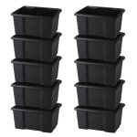 Lot de 10 bacs de rangement plastique 15l empilables - noir Lot de 10 bacs de rangement plastique 15l empilables - noir