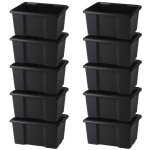 Lot de 10 bacs de rangement plastique 30l empilables - noir Lot de 10 bacs de rangement plastique 30l empilables - noir